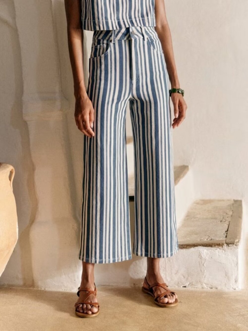 Sézane Le Crop “Swim Stripes” High-Rise Cropped Jeans — Size 38 / US 6